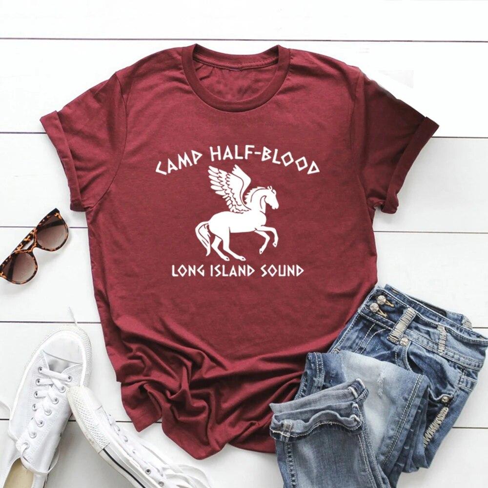 Женские футболки Camp Half Blood, винтажная одежда, футболки с Перси Джексоном, футболка с короткими рукавами и графическим рисунком, уличная одежда, женский топ, волшебный подарок