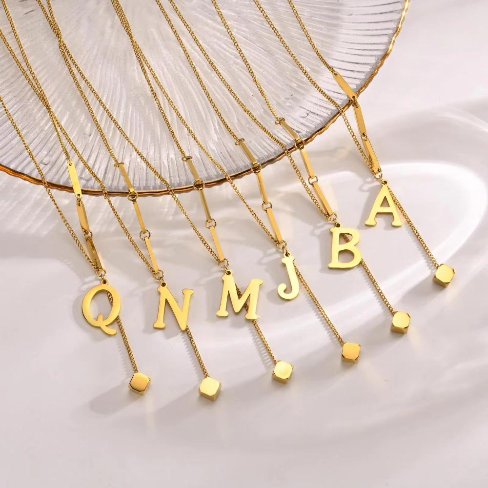Gold Color Women Choker Stainless Steel A-Z Letter Clavicle Chain Birthday Gift