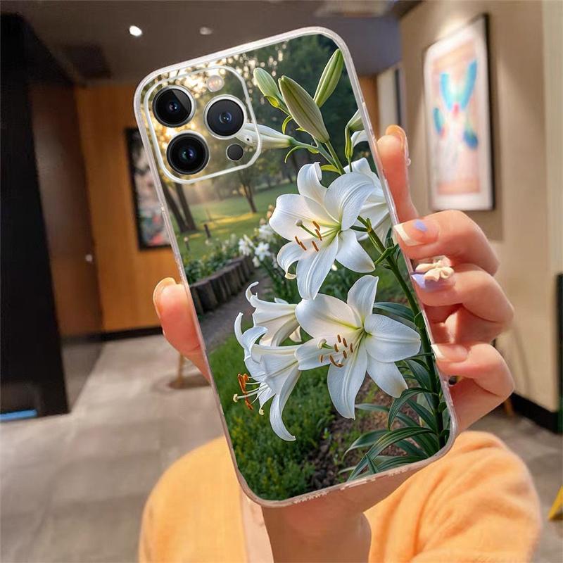 Phone Case For iPhone 17 Pro Max 17 Air 16 15 14 13 Pro Max 15 16 Pro 15Plus Lily Flower Silicone Cover