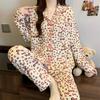 Korean version autumn and winter sweet striped cartoon ins wind air cotton sandwich warm pajamas set loungewear