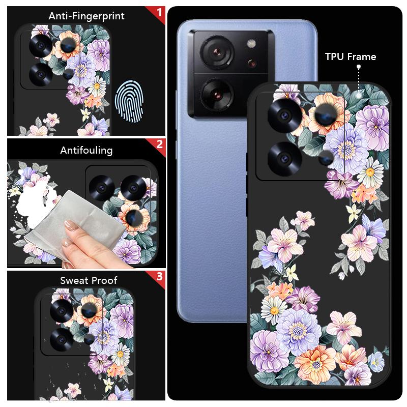 Для Xiaomi 13T Poco X7 F6 X6 Pro M6 C65 Redmi K70E 13C Note 14 13 Pro 12 11 чехол с цветочным узором мягкий TPU ремешок матовый противоударный тонкий чехол для телефона
