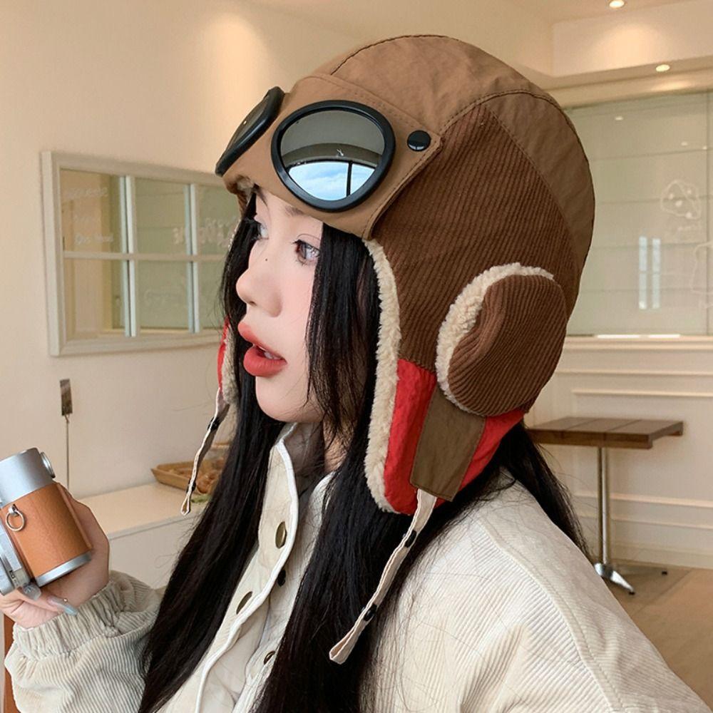 Beanie Winter Pilot Hat With Goggles Anti Fog Cycling Lei Feng Hat Soft Earflap Cap Hiking