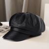 Women Beret Vintage Style Solid Color Faux Leather British Style Octagonal Hat Short Brim Painter Hat Parties Shopping Newsboy Cap