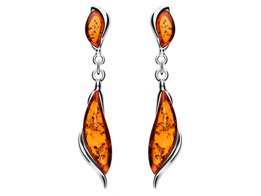 Silver Butterfly Dangle Earrings with Amber, English Butterfly Clasp