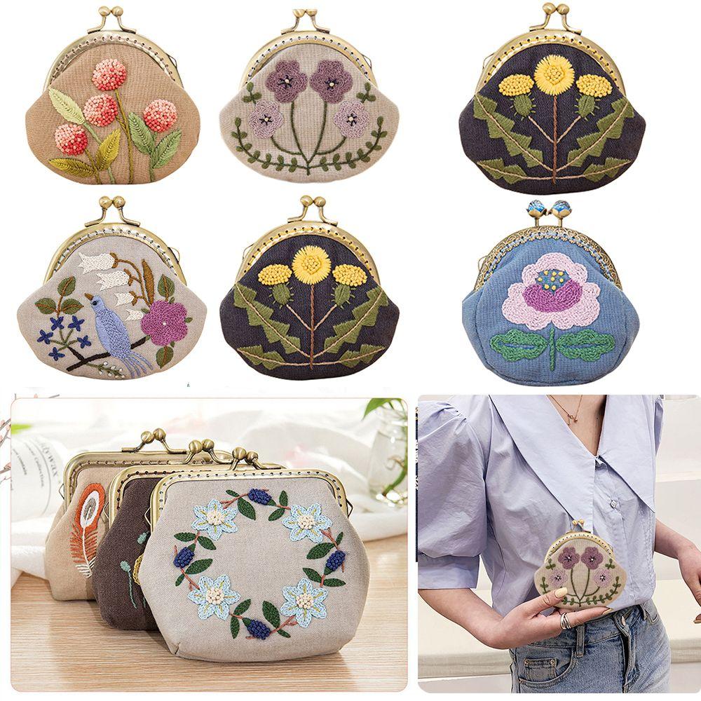 Gift Handmade DIY Crafts Cross Stitch Embroidery Starter Kit Coin Purse Wallet Flower Patterns