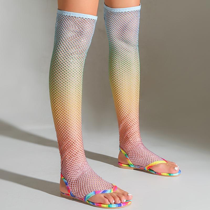 Flats Mesh Women High Cool Boots Clip Toe Over The Knee Shoes Slingback Fad Autumn Shoes 2026 Trend Designer Dress Zapatos Lady