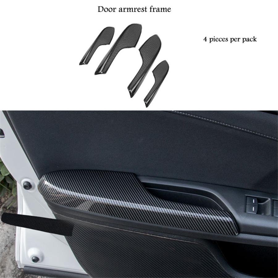 4x Carbon Fiber Look Interior Door Armrest Panel Trims For Honda Civic 2016-2020