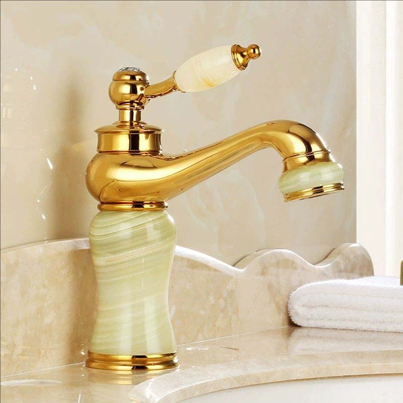 Розовое золото Роскошный смеситель для раковины в ванной комнате Одинарная ручка из нефрита Смесители для раковины из латуни Смеситель для раковины из натурального нефрита