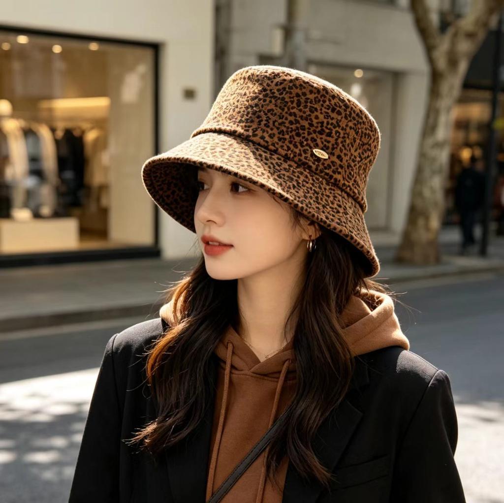 Spring new leopard print sunshade bucket hat for women, personalized, simple, fashionable, face-enhancing sun-protection hat