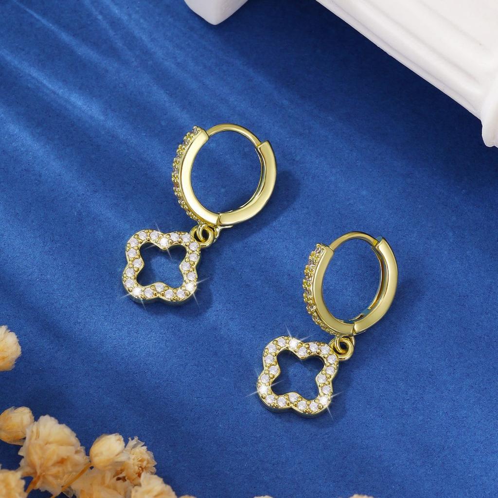 Новые серьги с микро-закрепкой из циркония в форме четырехлистного клевера, женские модные серьги с пряжкой в виде четырехлистного цветка