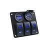 3 Gang Waterproof Digital Rocker Toggle Switch Panel 3.1A Dual USB Charger Socket Voltmeter For Car Marine RV Boat