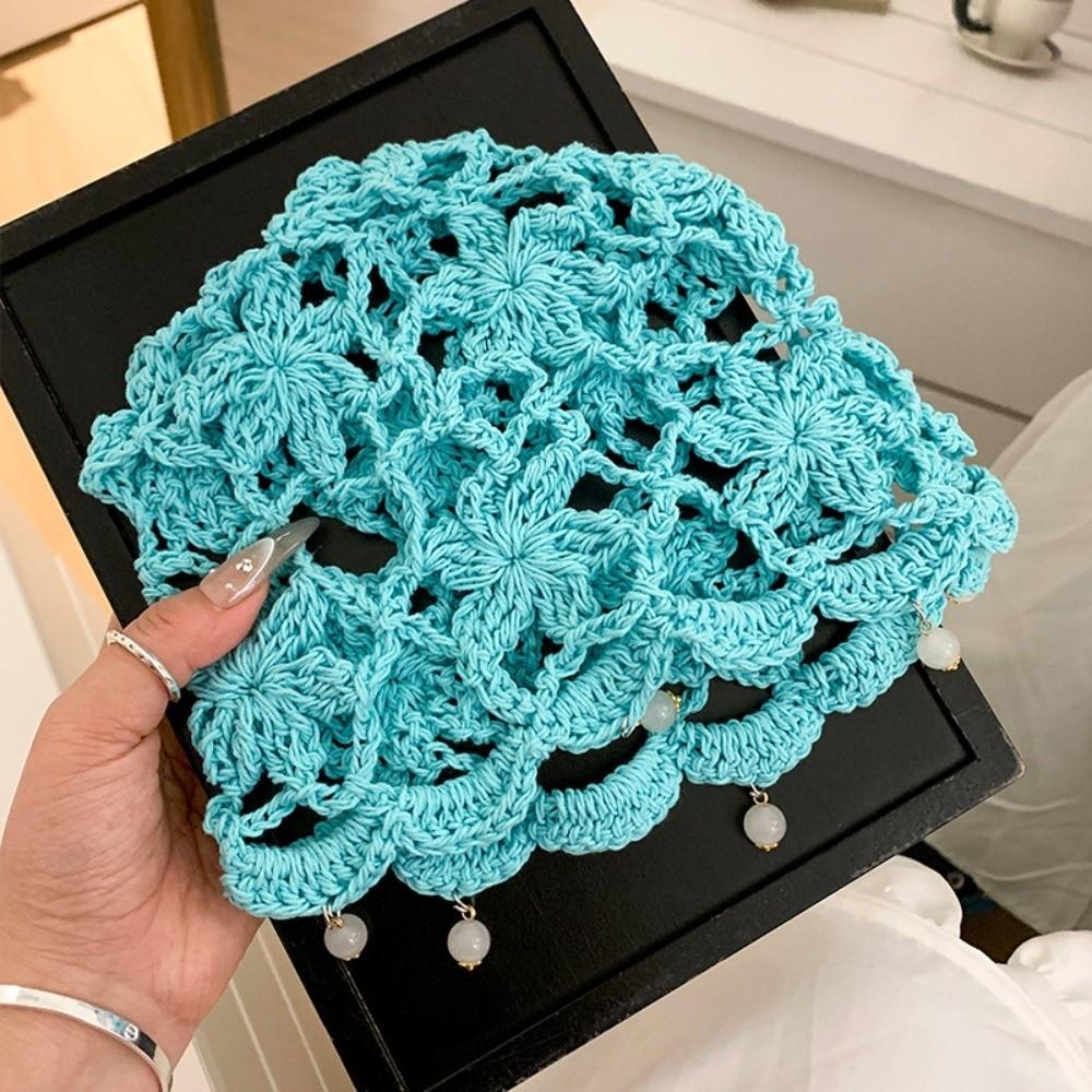 Handmade Crochet Flower Knitted Hat Bohemian Style Woven Cap Cute Hollowed Out Beanie Cap Women
