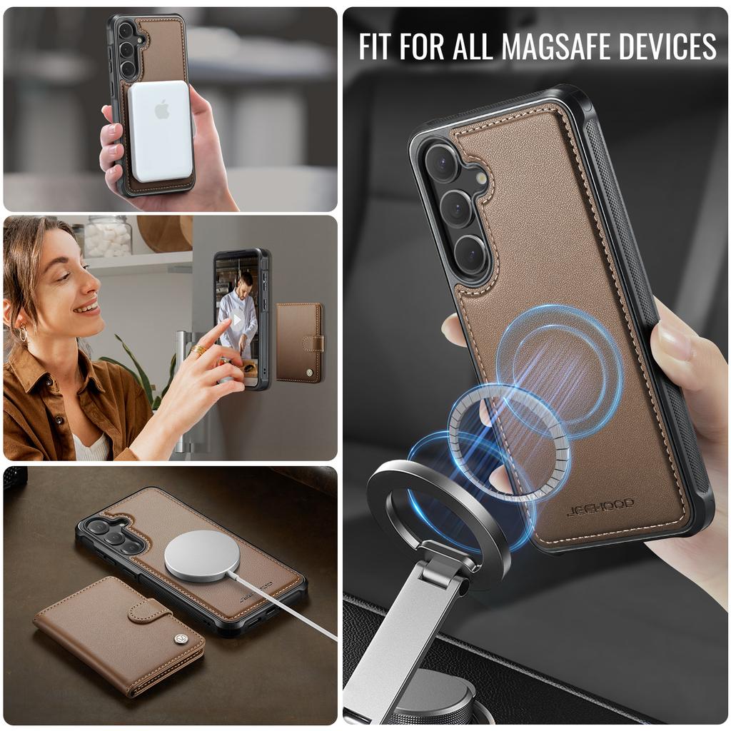 Для Samsung Galaxy S26+ Магнитный чехол JEEHOOD J09 Слот для карт с RFID-блокировкой Кожаная задняя крышка телефона