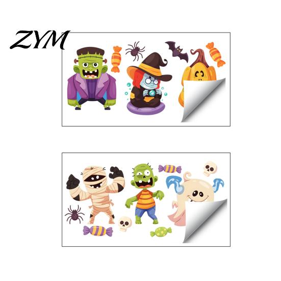 Indoor Outdoor Festive Supplies Halloween Static Window Clings, Cartoon Ghost Pumpkin Witch Monsters Decals, Waterproof Removable Glass Stickers