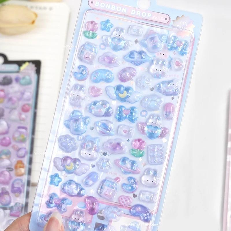 1 pc Creative Candy Ghost Rabbit Drop 3D Relief Stickers Scrapbooking Diy Diary Stationery Sticker Decor Cute Aesthetic Stickers