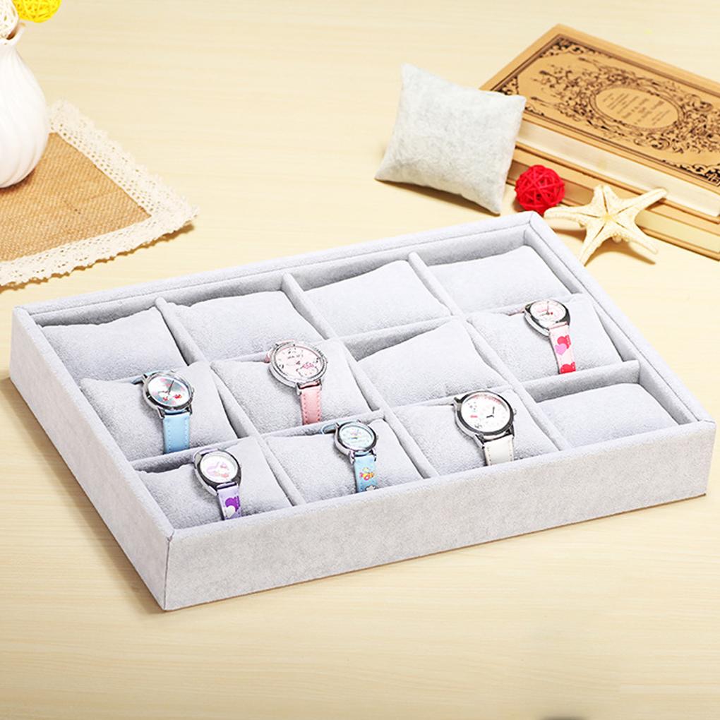 Бархатная льняная коробка для браслетов, поднос для часов и серег, тарелка с 12 ячейками и подушечкой, домашняя организация, многофункциональный кейс для ювелирных изделий
