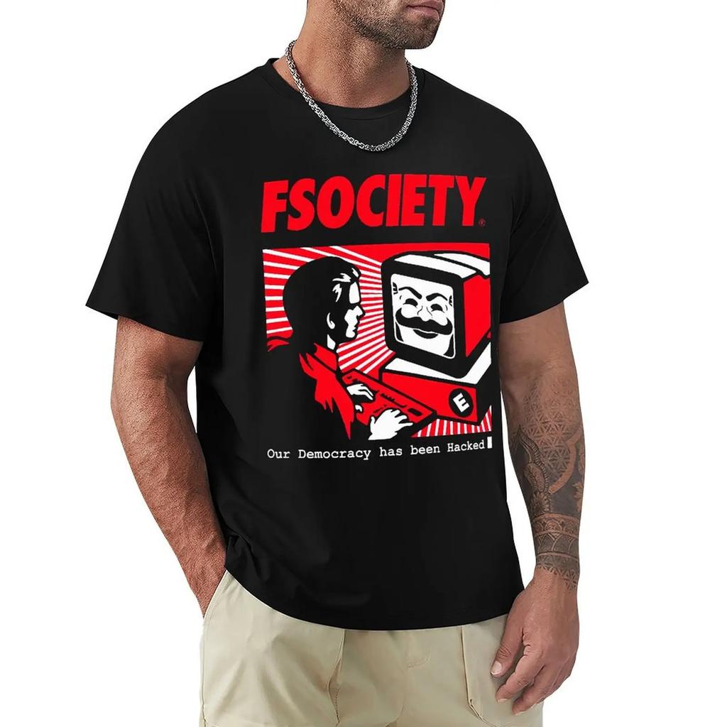 Винтажная забавная футболка Mr Robot FSociety F Society Hacker с коротким рукавом Harajuku, 100% хлопок, графика, футболка, топы