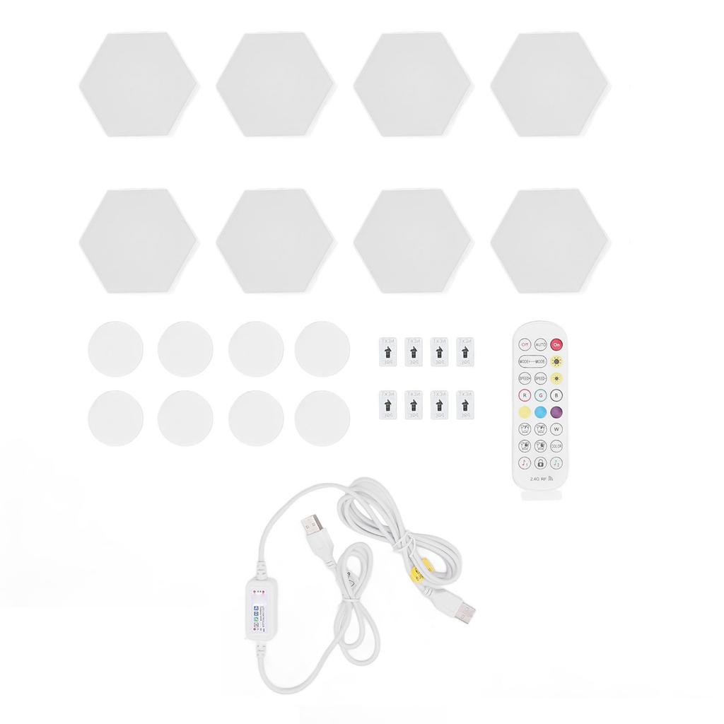 8 Наборов Шестиугольных Световых Панелей с Голосовым Управлением, Пикап, Синхронизация с Музыкой, RGB Шестиугольный Светодиодный Свет с Bluetooth Приложением и Пультом Дистанционного Управления