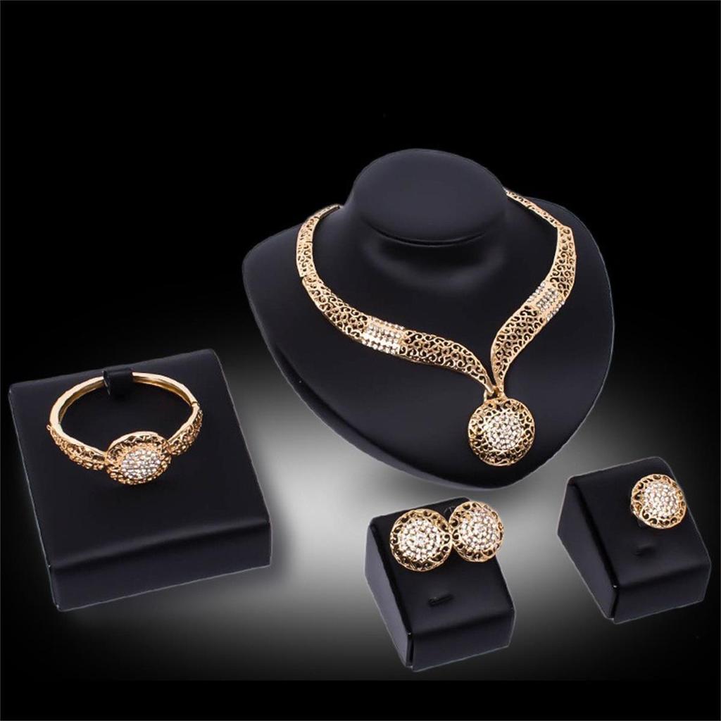 5-Piece Exaggerated Rhinestone Jewelry Set: Necklace, Earrings, Ring, Bracelet for Women's Wedding