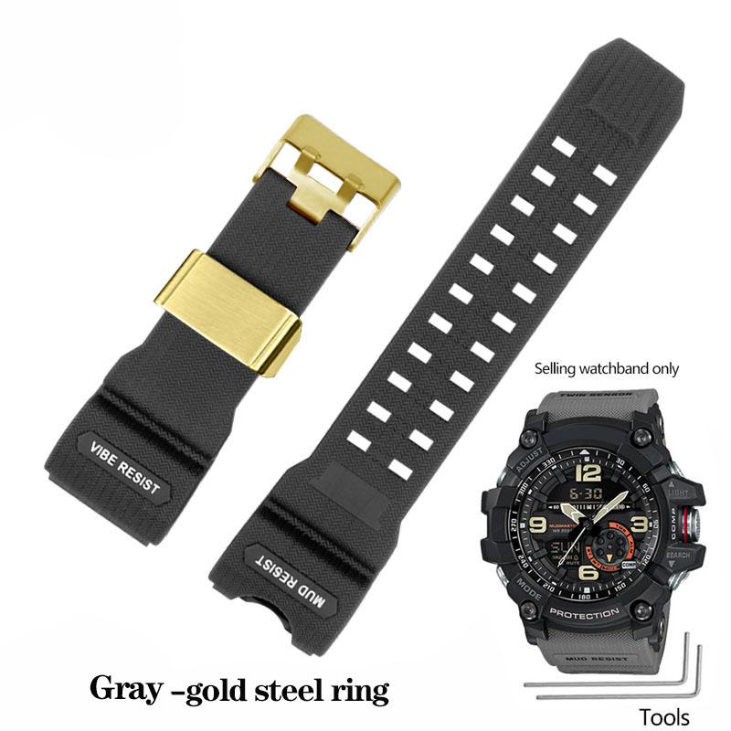 Смоляной силиконовый ремешок для часов для Casio Big Mud King GWG-1000GB Черный Золотой G-SHOCK Серии GWG-1000 Резиновый ремешок с инструментами Браслет
