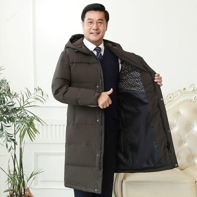 Мужская куртка-пуховик для людей среднего и пожилого возраста, толстое длинное теплое зимнее пальто средней длины