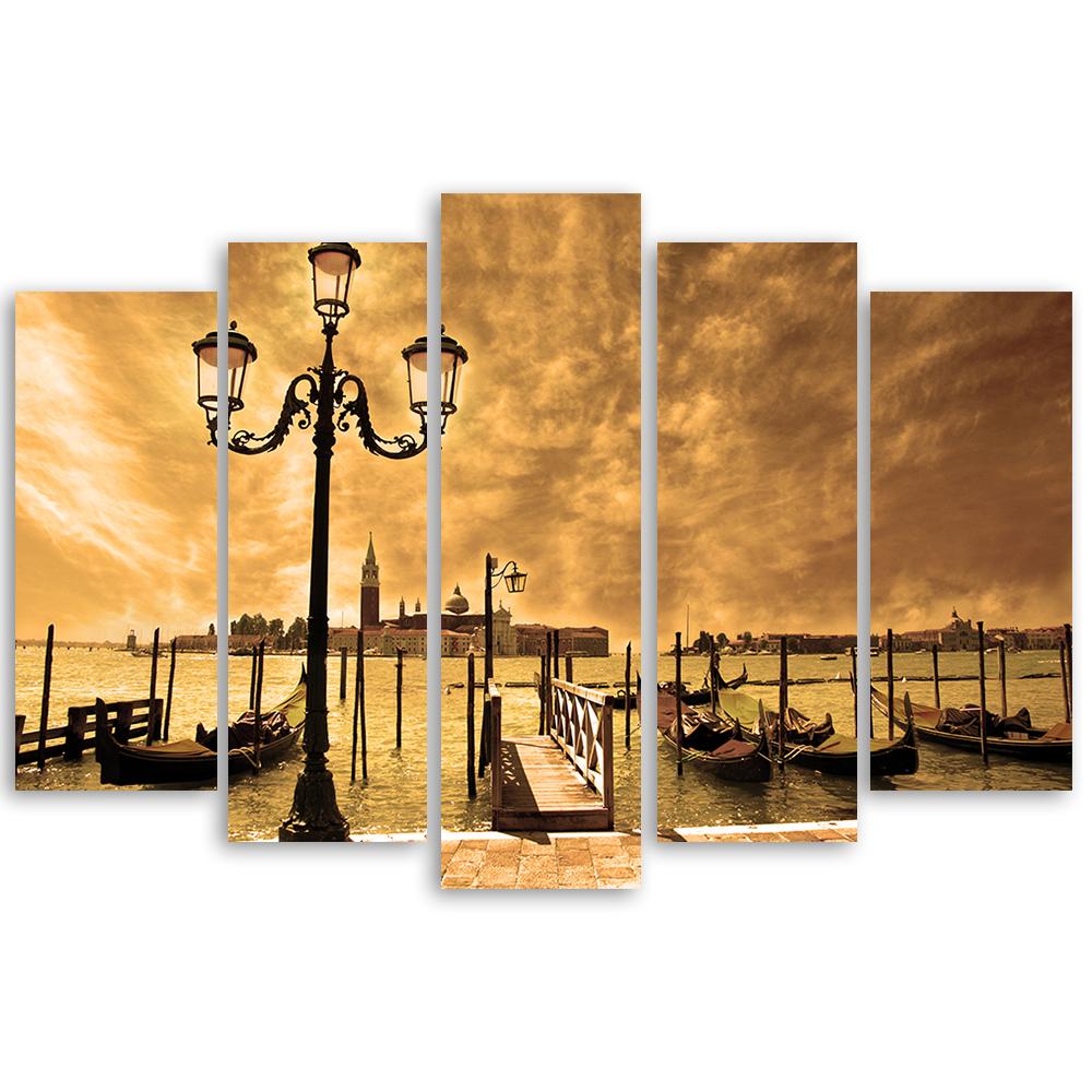 Five piece picture canvas print Venice Gondola Italy