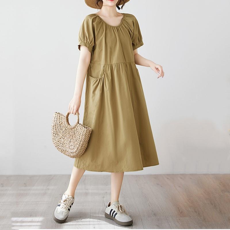 Короткий рукав Плюс размер Хлопок винтаж новые платья для женщин повседневные свободные миди длинное летнее платье