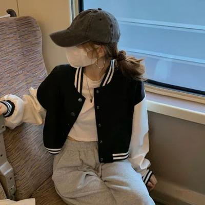 Короткая бейсбольная куртка с длинными рукавами, однобортная куртка для женщин, новый стиль, короткие и высокие, американская уличная одежда
