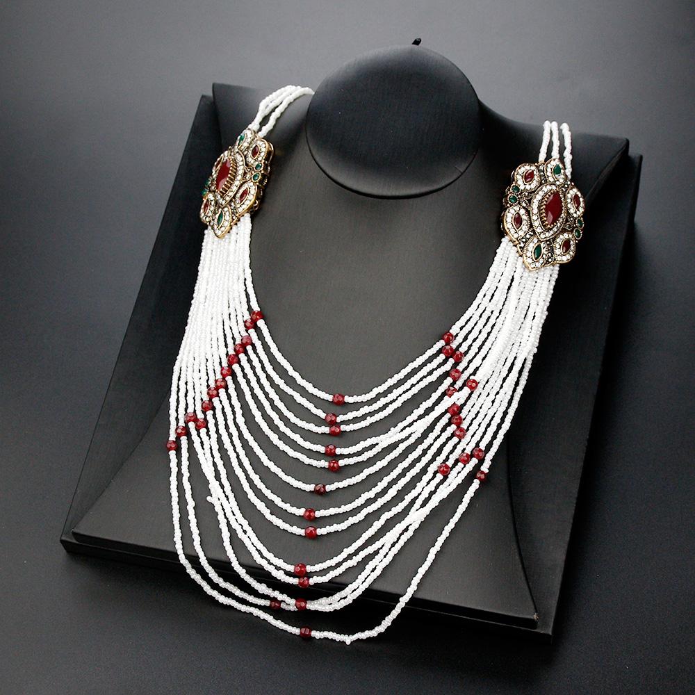 Элегантное длинное ожерелье из бусин, марокканский кафтан, бижутерия, этнические свадебные украшения, турецкое многослойное ожерелье из бисера