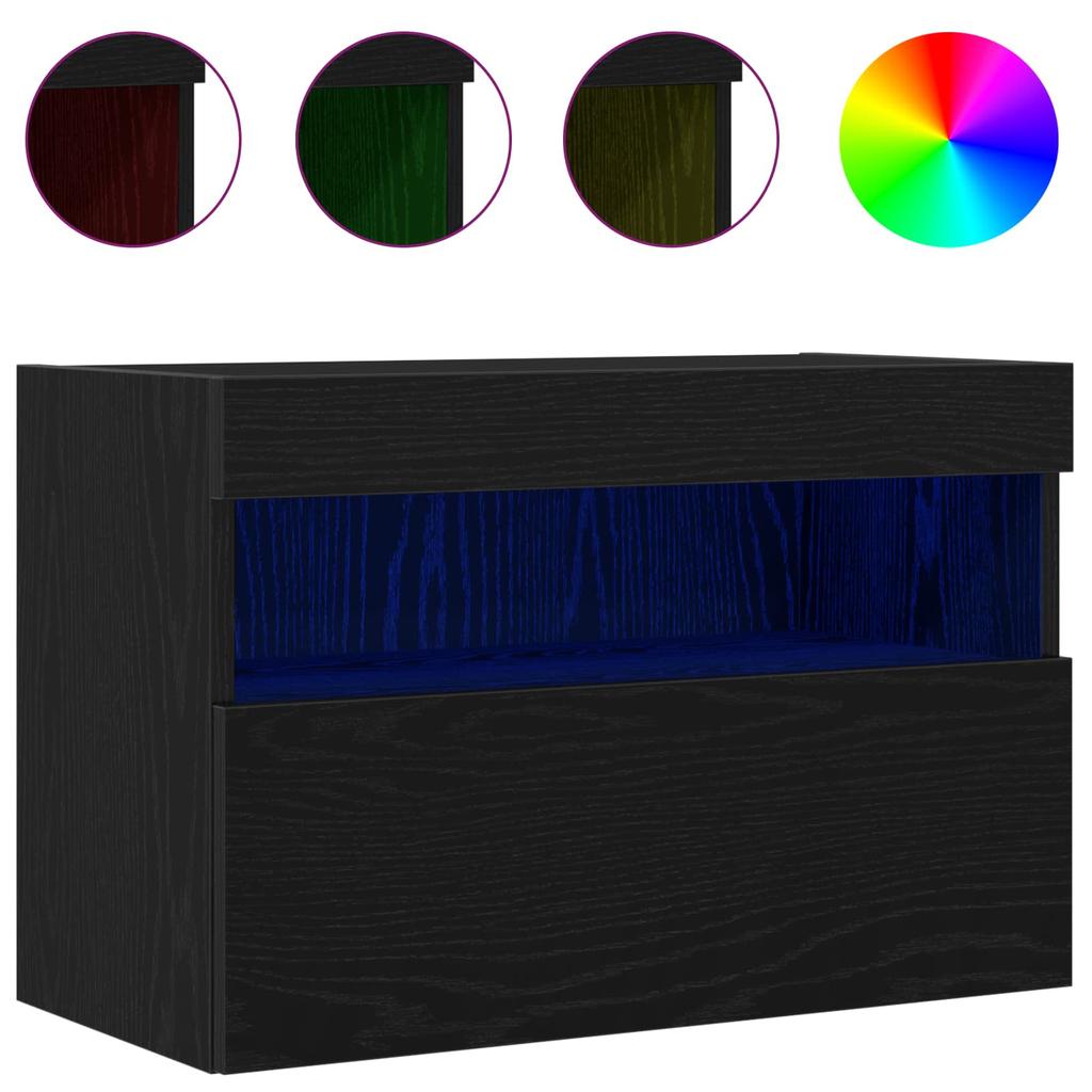 Wall Mounted TV Cabinet with LED Lighting Black Oak Effect 60 x 30 x 40 cm