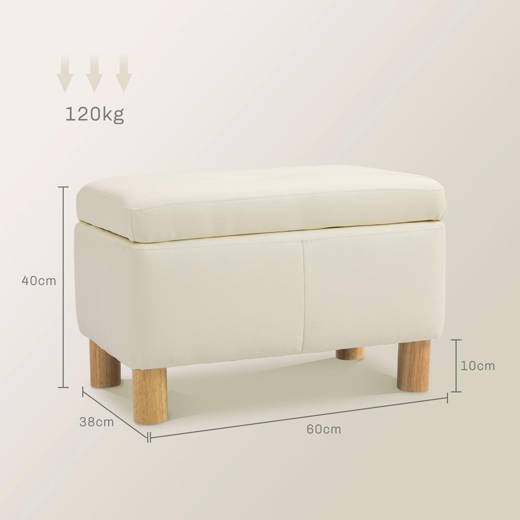 Storage Trunk For Bedroom 33L Upholstered In PU Storage Bench With Wooden Legs 60x38x40 Cm Cream