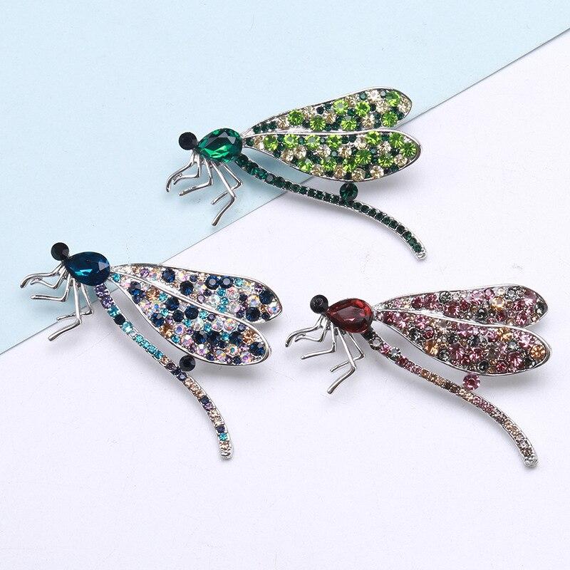 Blucome Fashion Diamond Dragonfly Brooch Creative Alloy Insect Pin Versatile Suit Women Jewelry Accessories