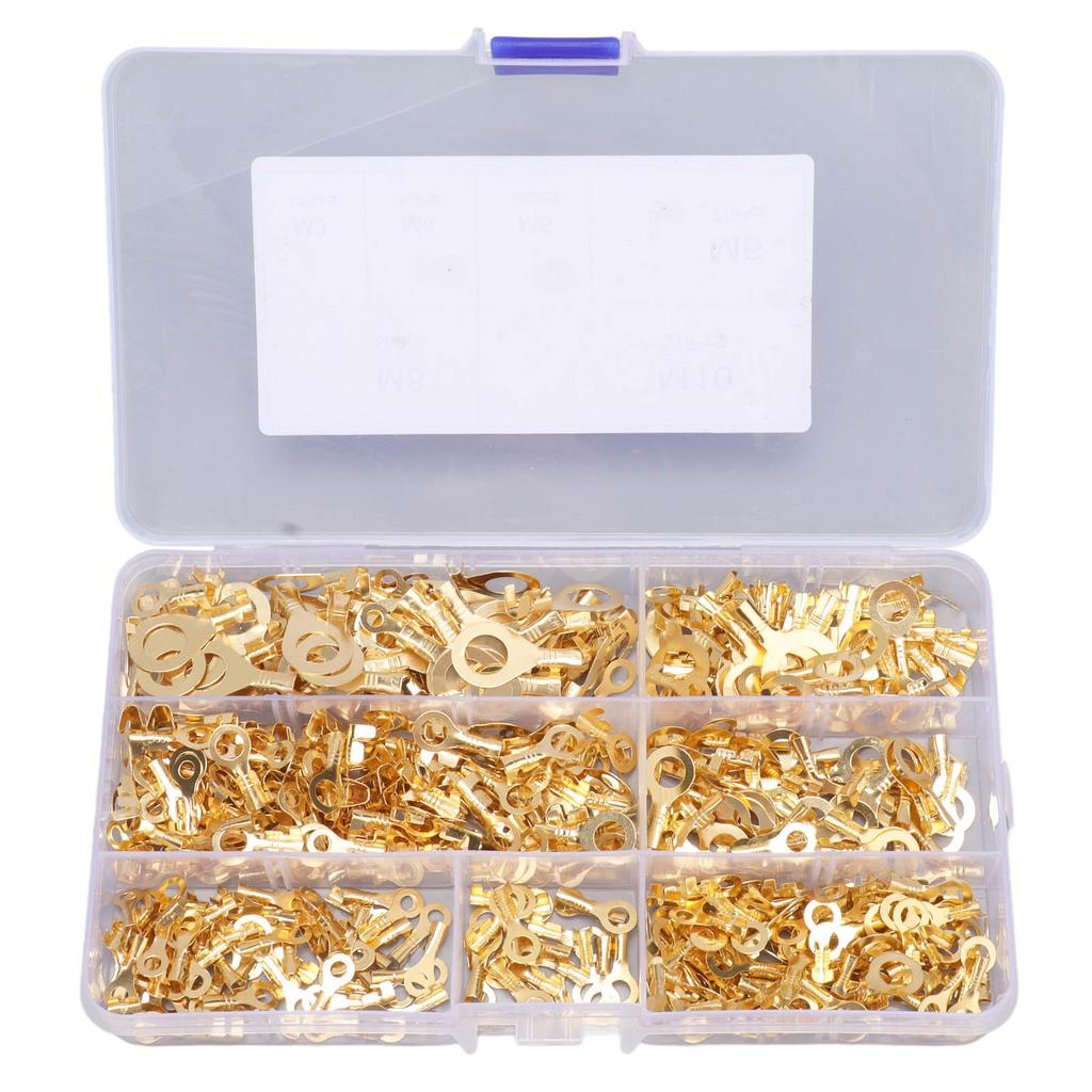 540PCS Brass Wire Lugs Assortment Set Electric Cable Ring Lugs with Storage Box M3 M4 M5 M6 M8 M10