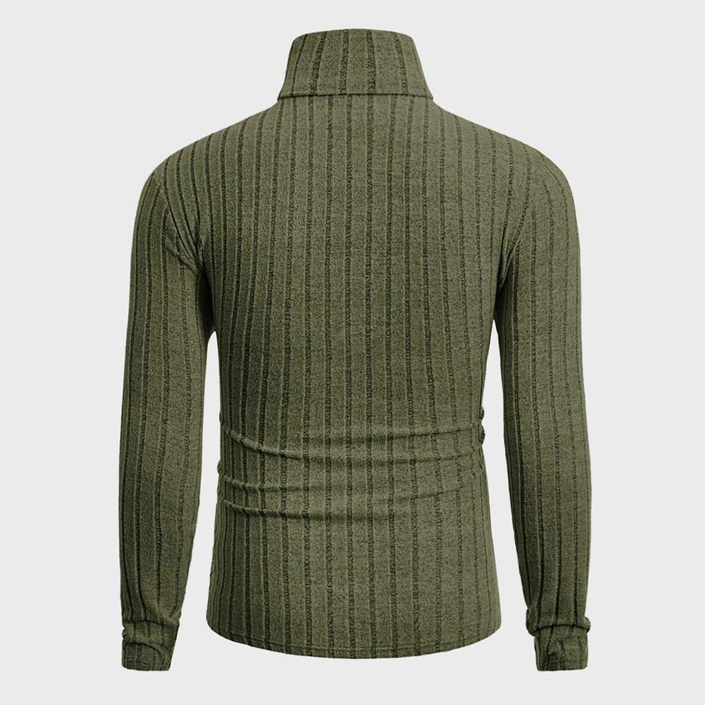 Men's Pullover Mock Neck Long-Sleeve Top - Comfortable Daily Solid/Stripe Basic Base Layer