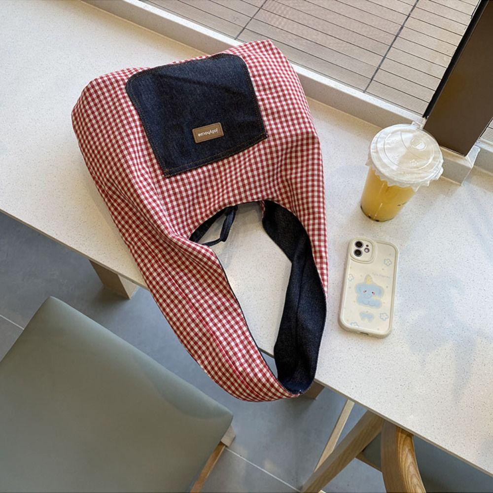 Cloth Double Sided Plaid Denim Vest Bag Retro Bohemian Messenger Bag Denim Shoulder Bag  Travel