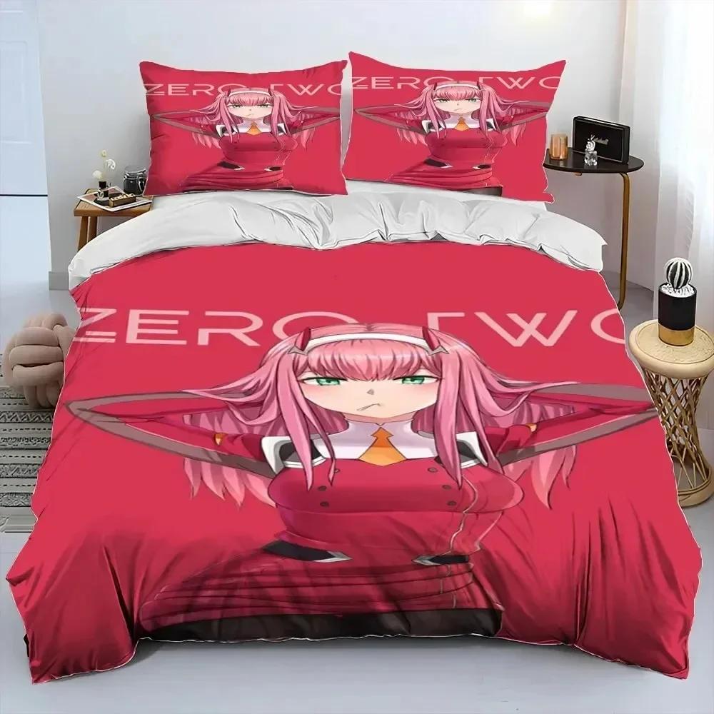 Zero Two DARLING In The FRANXX Cartoon Comforter Bedding Set,Duvet Cover Bed Set Quilt Cover Pillowcase,Queen Size Bedding Set