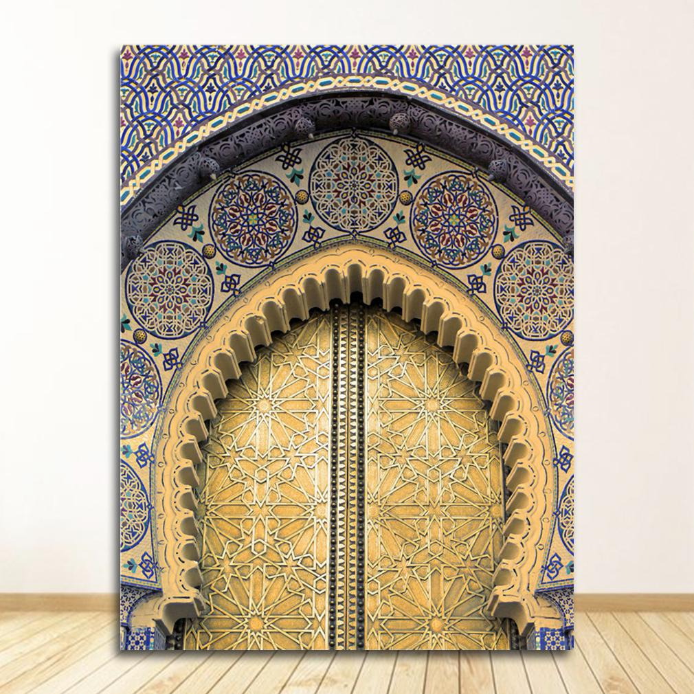 Исламская архитектура, плакат с принтом, настенные картины, декор в стиле бохо, марокканская дверь, настенное искусство, золотой Коран, арабская каллиграфия, холст, тяжелое дыхание
