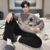 2023 Men's Coral Fleece Pajamas: Autumn/Winter Thick Flannel Round Neck, Oversized Homewear Set, Korean Style