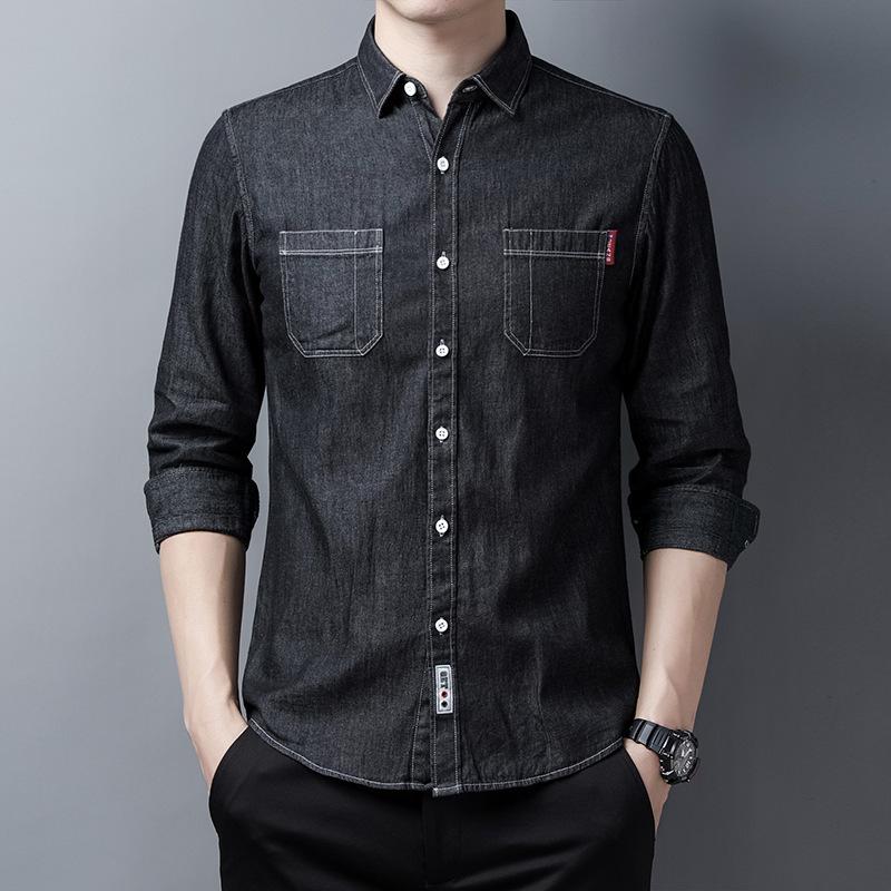 Fashionable Men's Denim Long-sleeved Shirts, Spring and Autumn Handsome Casual Iron-free Shirts, Coats, Work Jackets