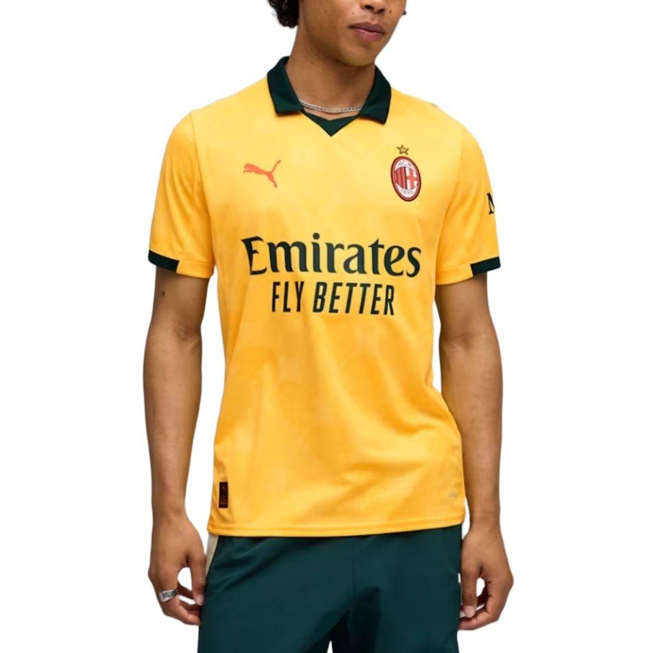 PUMA X AC Milan AC Milan T Shirts Men's Yellow Dark Green 03 Crew Neck Moderate 779979-03