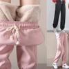 Women's Winter Fleece Warm Sports Pants Loose Lamb Fleece Thick Base Trousers Plus Size Elastic Lace-up Casual New Bloomers