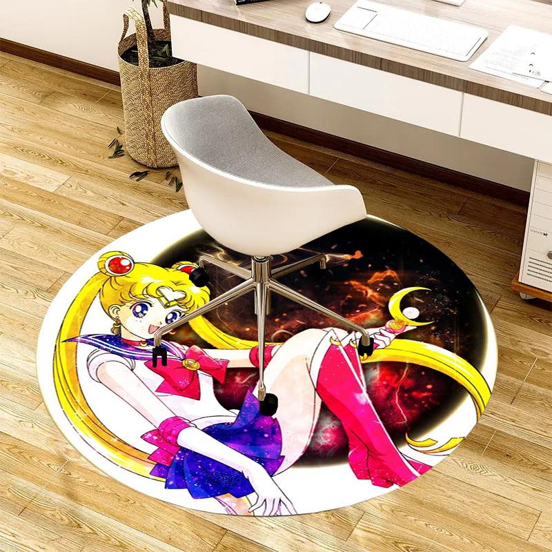 1pc Sailor Moon Crescent Moon Stick Figure Round carpet, Made of Polyester,Perfect for Decorating Office Chairs, Living Rooms,fplt052