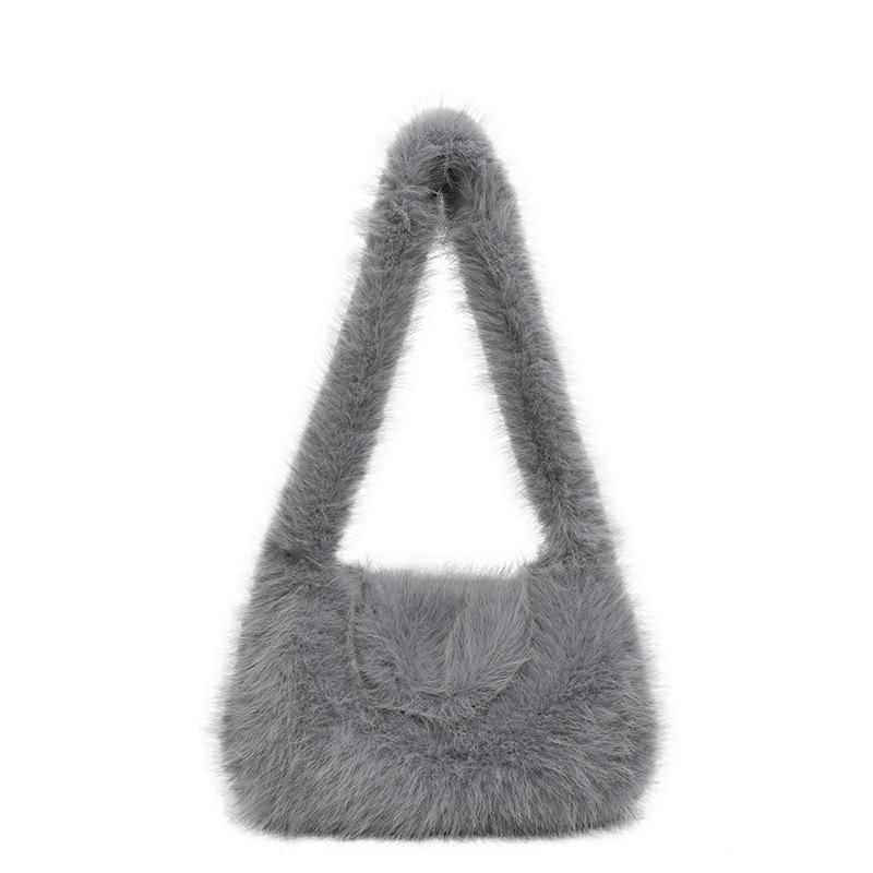 New Autumn and Winter Plush Bag Women's Large-capacity Commuter Bag College Student Fluffy Casual Shoulder Tote Bag