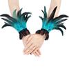 Women's Feather Wrist Cuffs Gothic Feather Fingerless Gloves Wristband Mesh Cuff for Halloween Cosplay Costume Accessories