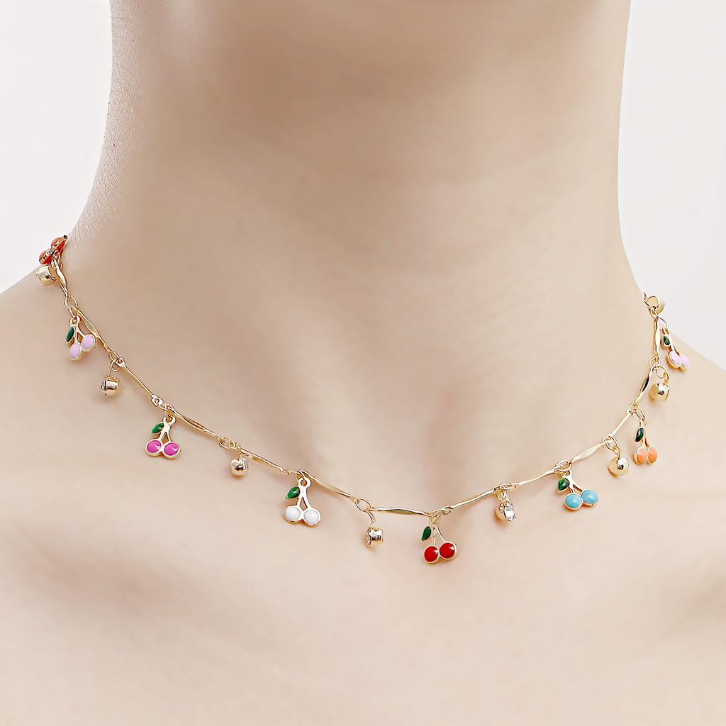 ins colorful drip cherry zircon pendant necklace Spice girl choker explosive item necklace