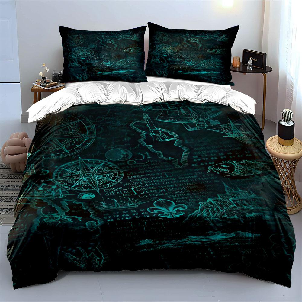 Compass, map, and dragon. Bedding sets Duvet cover sets Duvet covers Pillowcases(1 * Duvet Cover 2 * Pillowcases without duvet insert)
