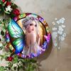 Wood Fairy Crown Floral Wreath Art Deco Wooden Sign, Round Wall Hanging Decor, Vintage-Inspired Multipurpose Home & Outdoor Accent
