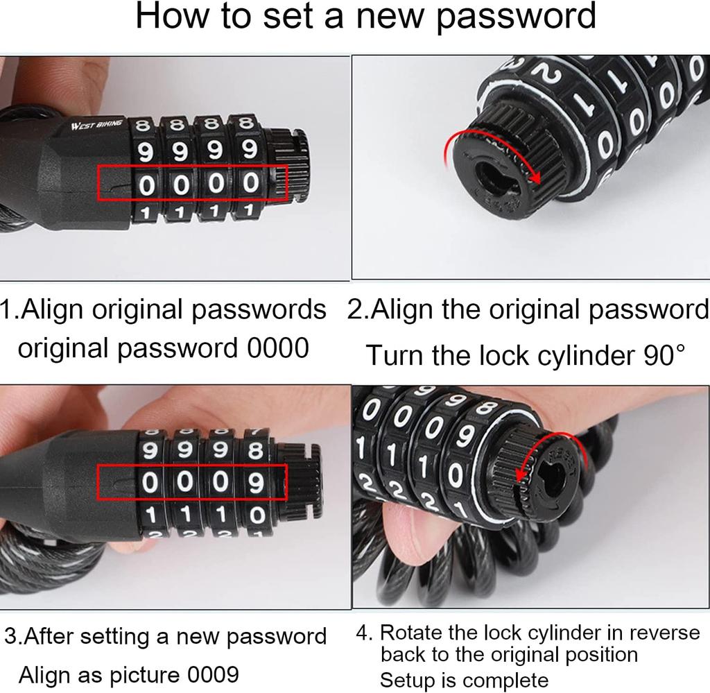 Мотоцикл Велосипед Противоугонная цепь 4-значный пароль Комбинация Замок для шлема Безопасность Портативный тросовый замок Прочный трос