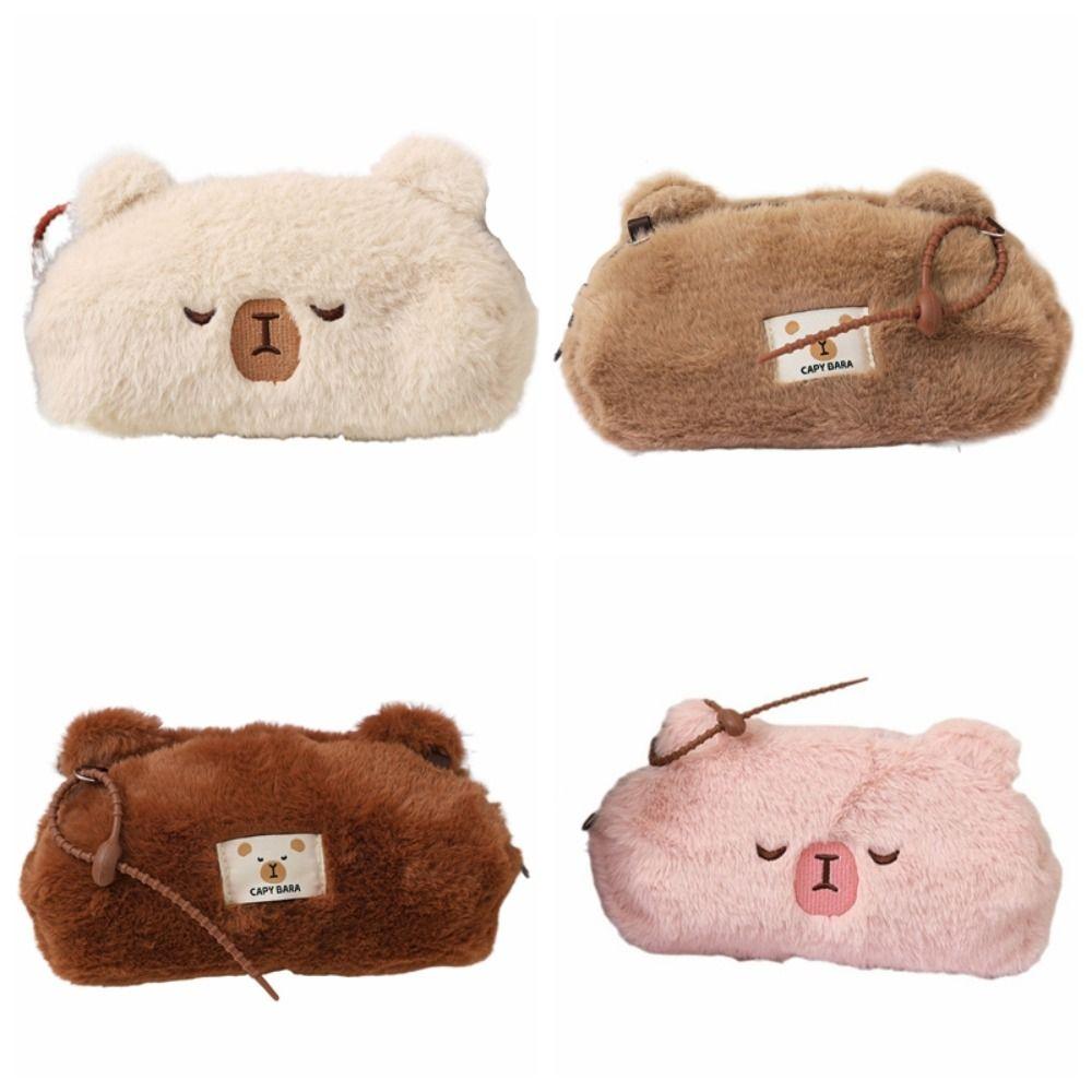 Zipper Capybara Pencil Case Cartoon Stationery Bag Portable Plush Animal Pen Bag  Student