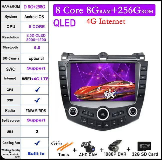 9-дюймовая автомагнитола Android 14 для Honda Accord 7 2003-2007, стерео мультимедийный плеер, CarPlay, Android Auto, WiFi, Bluetooth, GPS